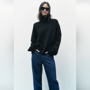 ZARA NWT cuffed knit sweater, black, women's size M